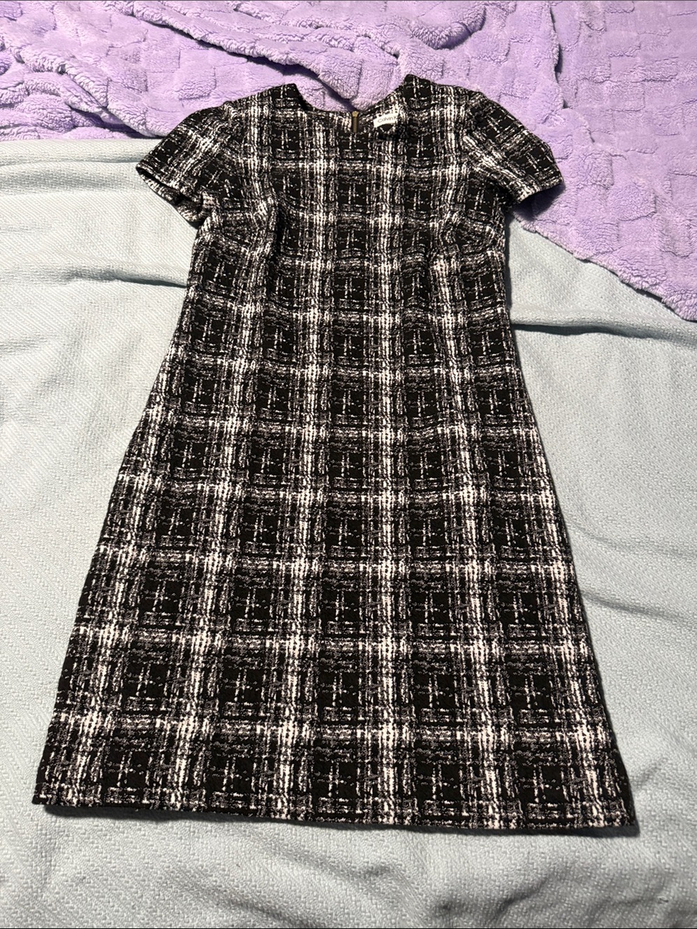 Calvin Klein Black and White Plaid Midi Dress